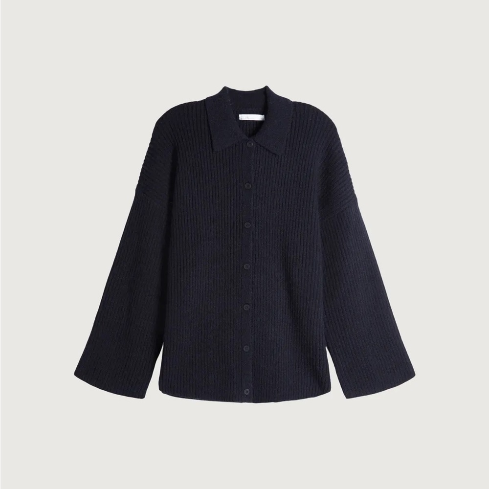 OAK + FORT Beige Ribbed Button-Up Cardigan - Picture 2 of 12